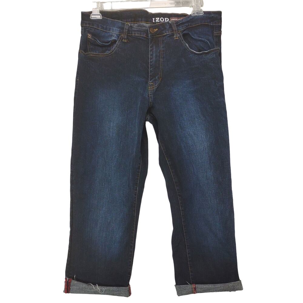 IZOD Men's 36" Dark Wash Stretch Denim‎ Cuff Leg Jeans Cut-Off Cropped Ankle